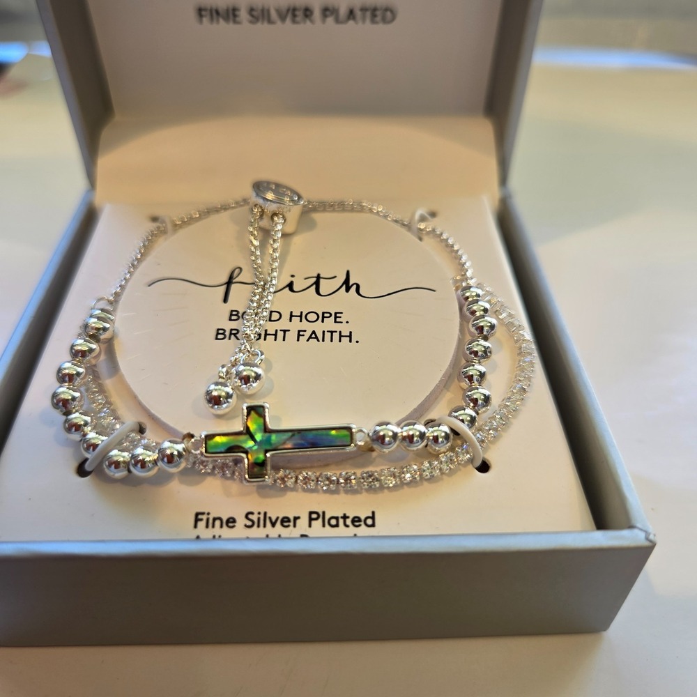 Gratitude & Grace Faith Bracelet Adjustable Fine Silver Plated New - Picture 1 of 4
